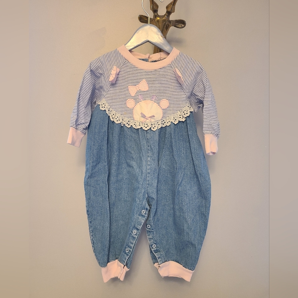 Vintage Striped Baby Romper with Denim Bottom